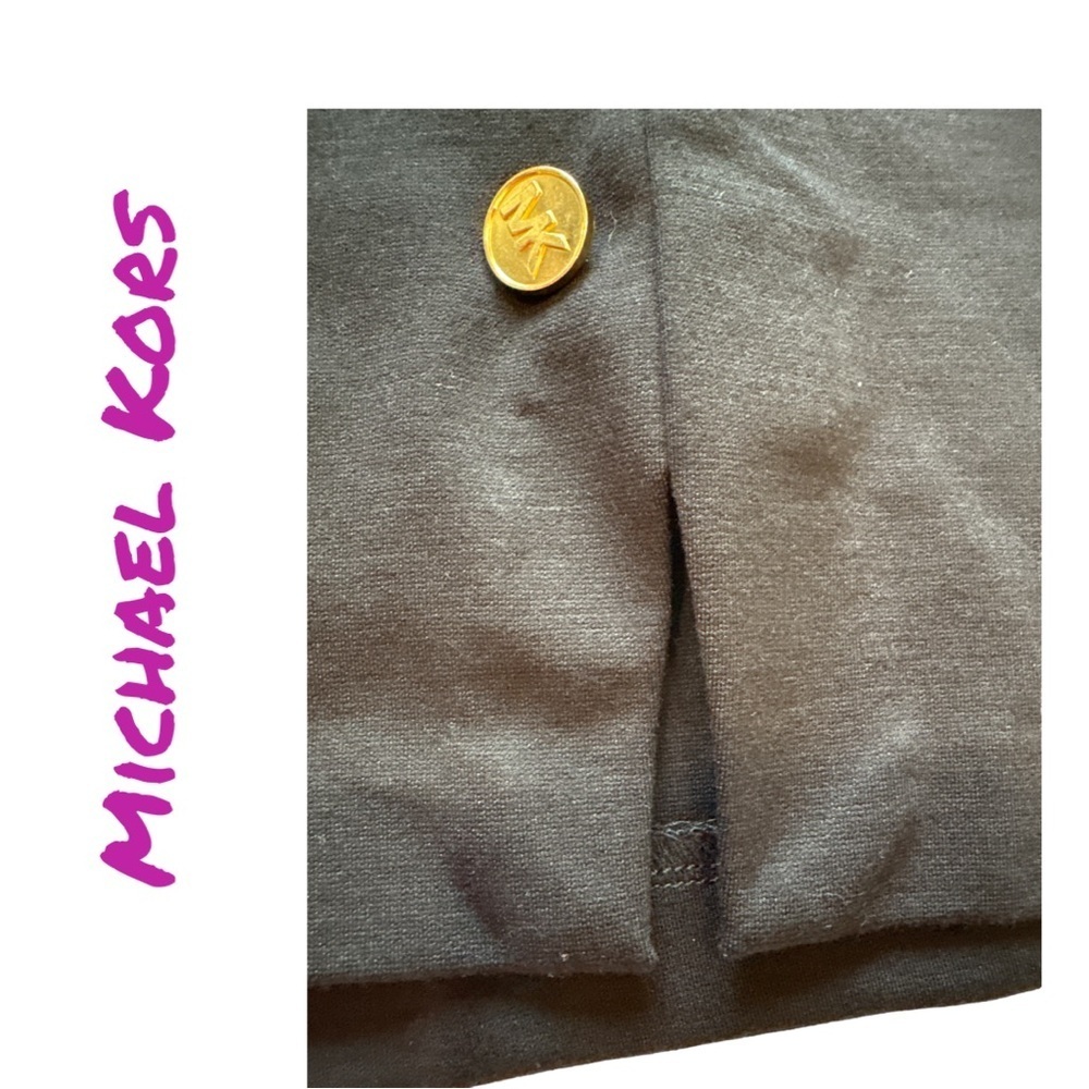 MICHAEL KORS Women's Black Skirt with Front Slit and Gold MK Buttons. - Picture 6 of 7